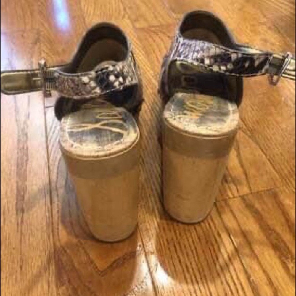 SAM EDELMAN - Marley - leather snakeskin print - wood platform heels.  Size 8. - Picture 4 of 5